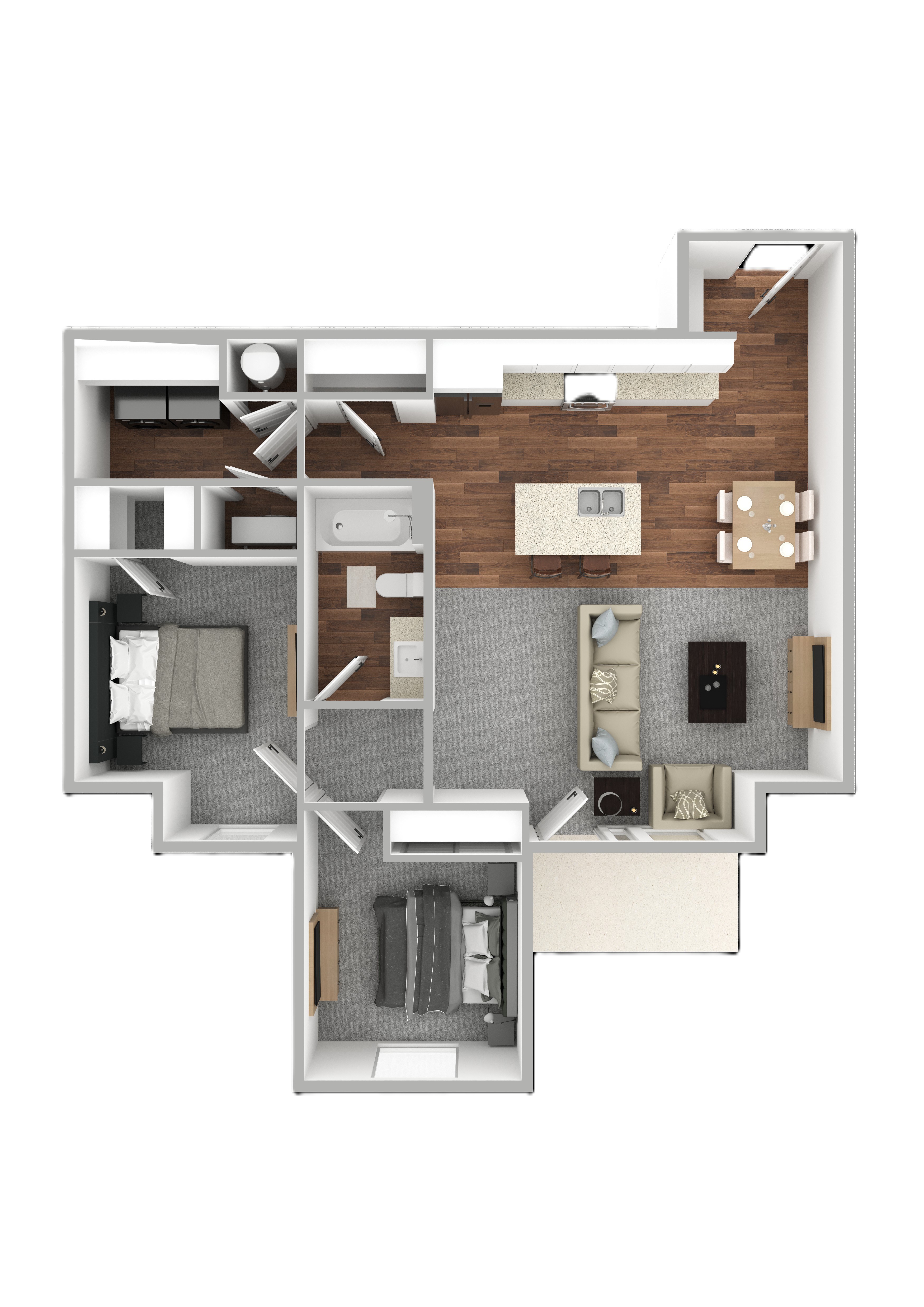 Floor plan for 2 beds, 1 bath, 1326 sqft